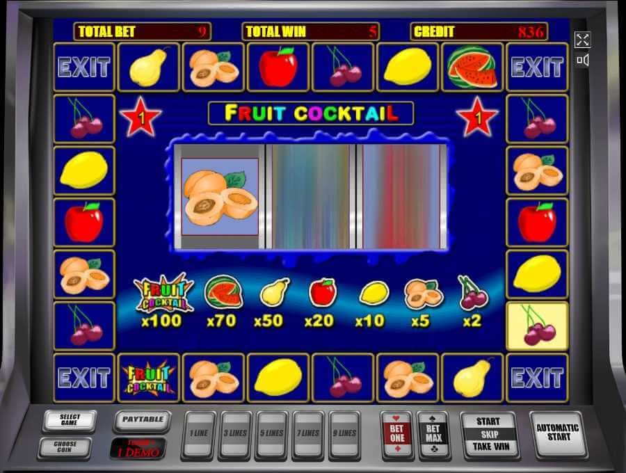 Бонусный гейм в аппарате Клубнички Бонусная игра в слоте Fruit Cocktail